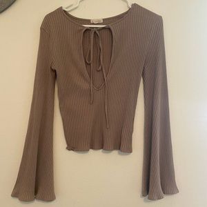 Ligh Brown Long Bell Sleeve Blouse